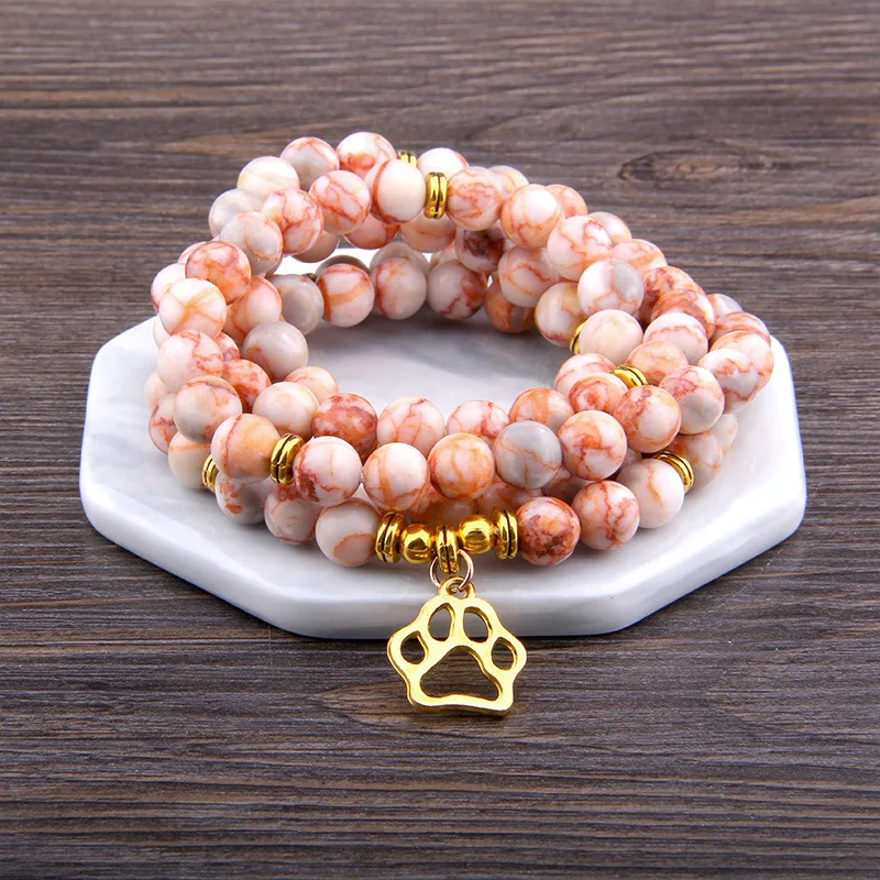 

Natural 90cm Tree Pattern Agate Multi-String Long Bracelet Big Tree Pendant DIY Charm Beads Round Bracelet Jewelry