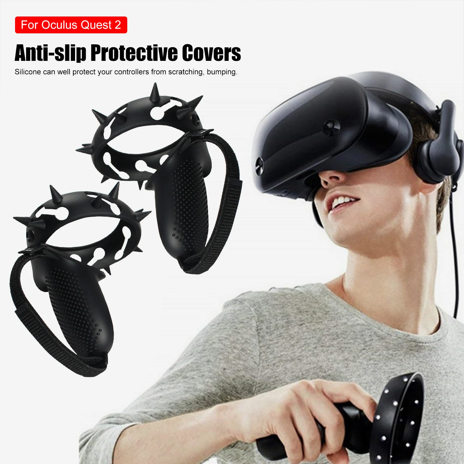 

Touch Controller Grip Cover For Oculus Quest 2 Anti-Throw Handle Protective Sleeve With Adjustable Knuckle Strap