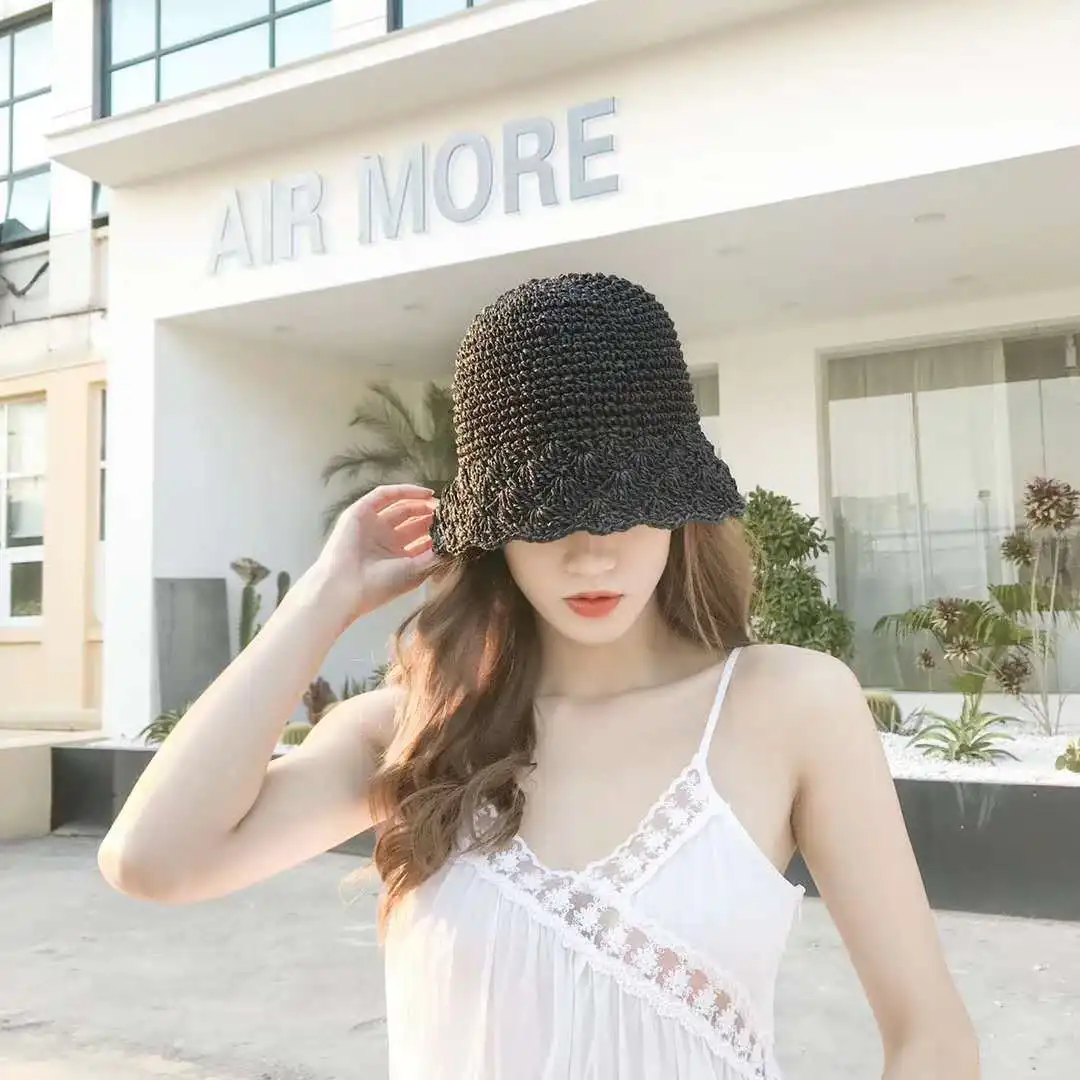 

Sunscreen Bucket Hat Handmade Straw Hat Women's Summer Lace Wild Fisherman Hat Shade Basin Hat