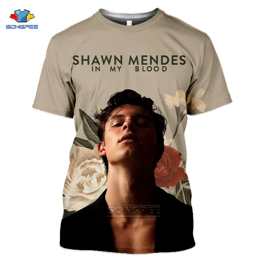 SONSPEE Канада певец Shawn Mendes футболки с коротким рукавом и 3d принтом Летняя