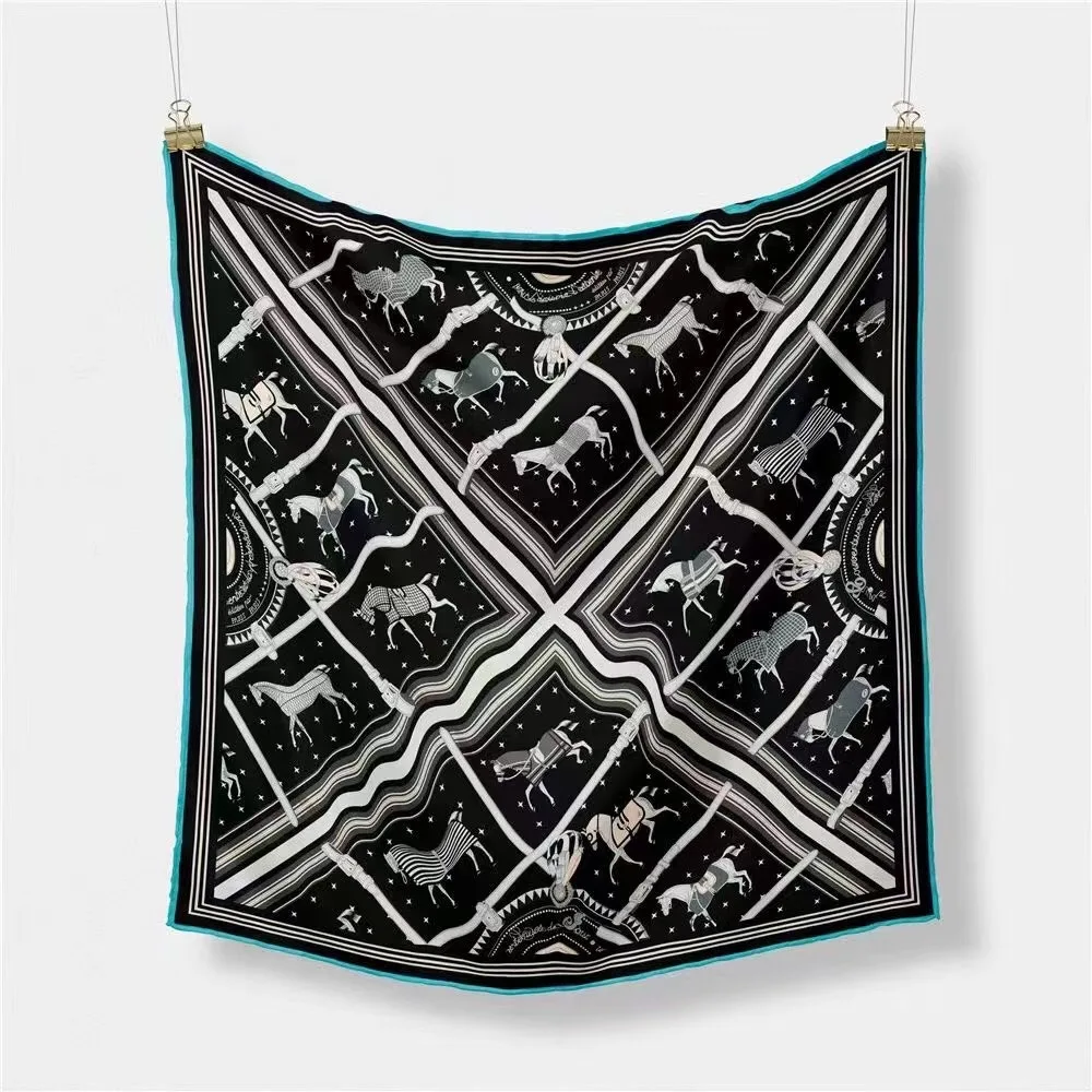 

53CM Fashion Horse Print Twill Silk Scarves Women Animal Design Small Square Head Hijab Ladies Spring Autumn Neck Shawls Bandana