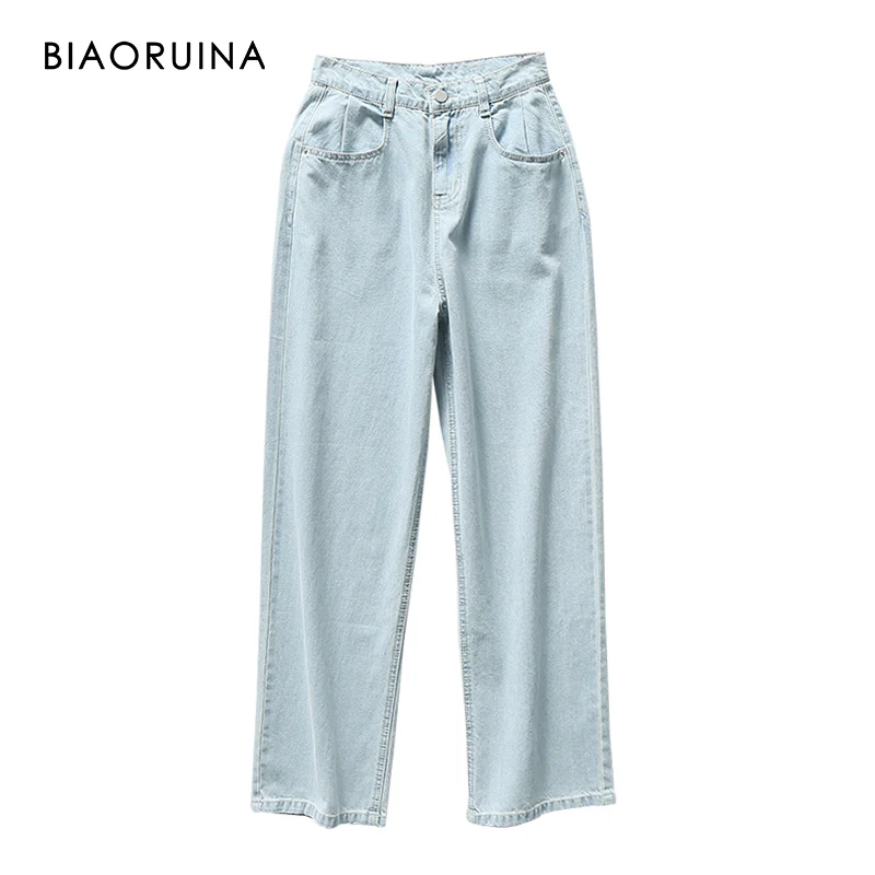BIAORUINA женские Выбеленные модные свободные широкие джинсы для женщин высокая