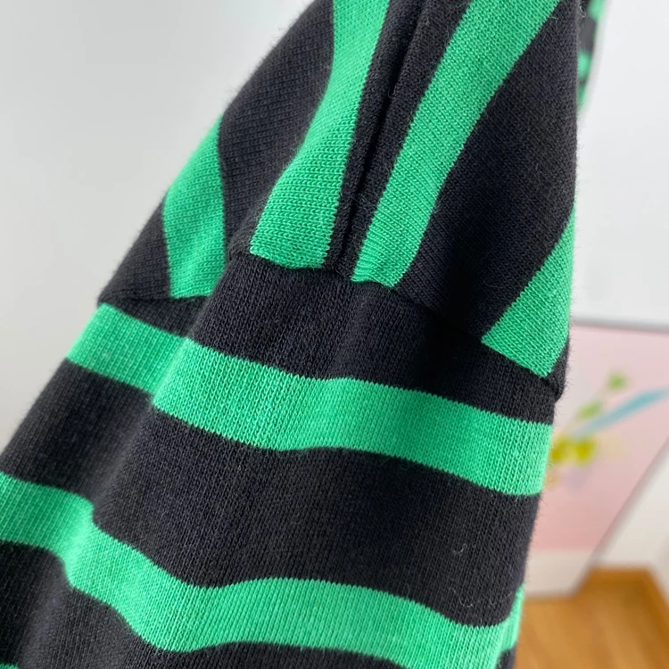 

Women Cotton T-shirt Striped Long-sleeved Embroidery Love Ladies Round Neck Pullover