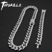 topgrillz new fashion 20mm ice out heavy hip hop necklace with free bracelet alloy cuban chain set for man women gift