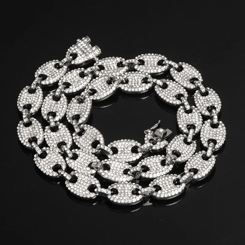 CZ Gold Coffee Iced Out Alloy Bean Pig Nose Rhinestone Necklace Charm Link Chain Bling Necklaces for Men HIP HOP Jewelry | Украшения и