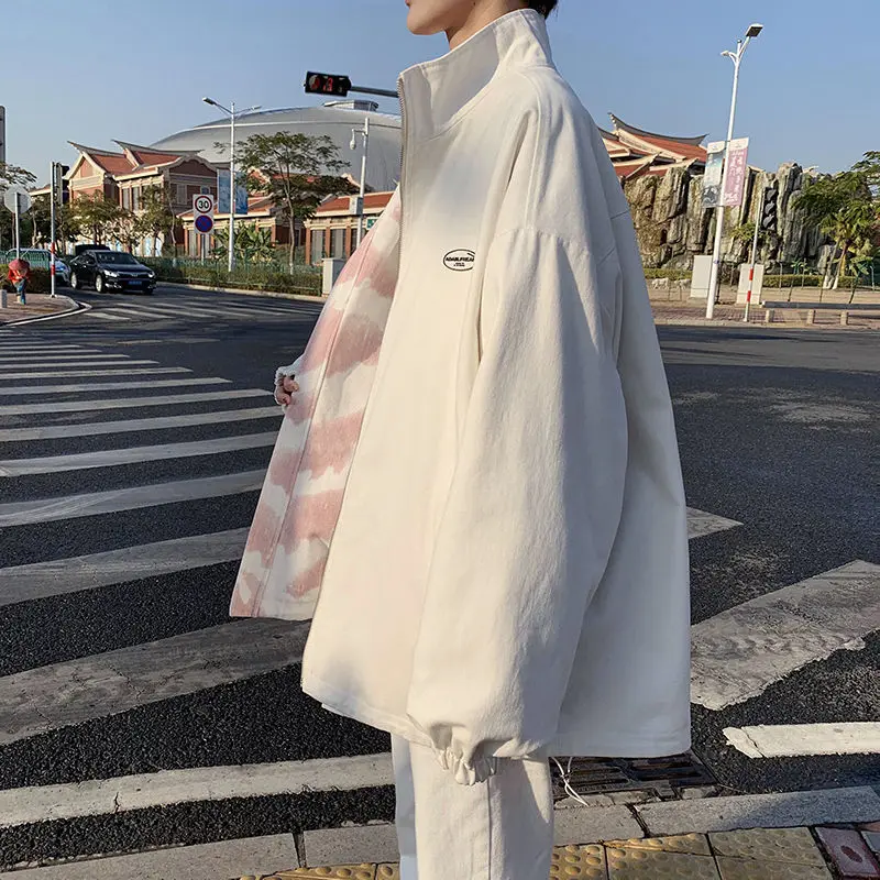 

Men's Two-sided Casual Jacket Korean Fashion Loose Harajuku Streetwear Hip-hop Student Jacket Retro Striped Couple Jacket