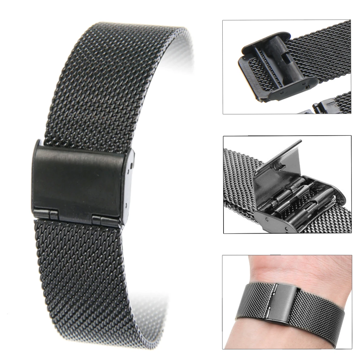 

14mm/16mm/18mm/20mm/22mm/24mm Stainless Steel Watch Strap Straight End Bracelet Mesh Buckle Watch Band 4 Colors Shellhard