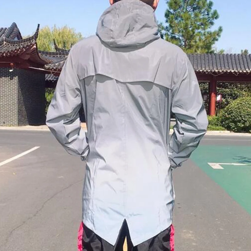

Pop Glossy Overcoat Reflective Jacket Unisex Windbreaker Hooded Jacket Hip-hop night shiny outwear glowing zipper coat