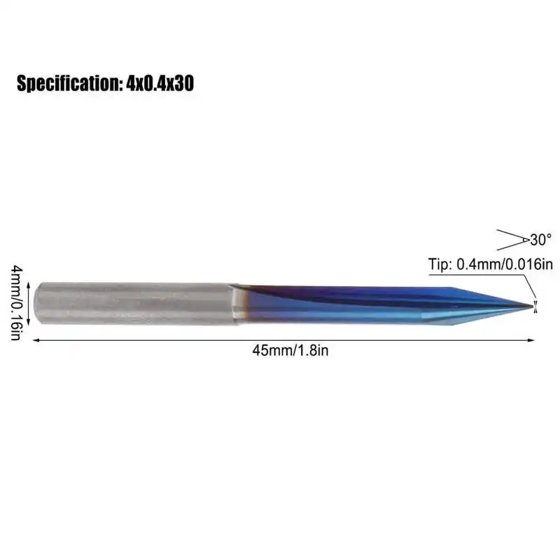 

Tungsten Steel Carving Bit 2Flute Lettering Carving Tool 0.4mm Tip 4x0.4x30