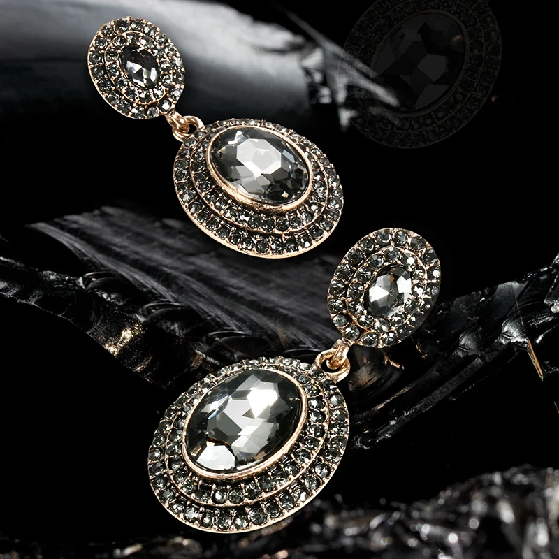 Женские серьги с серыми кристаллами Kinel роскошные серые свадебные золотым