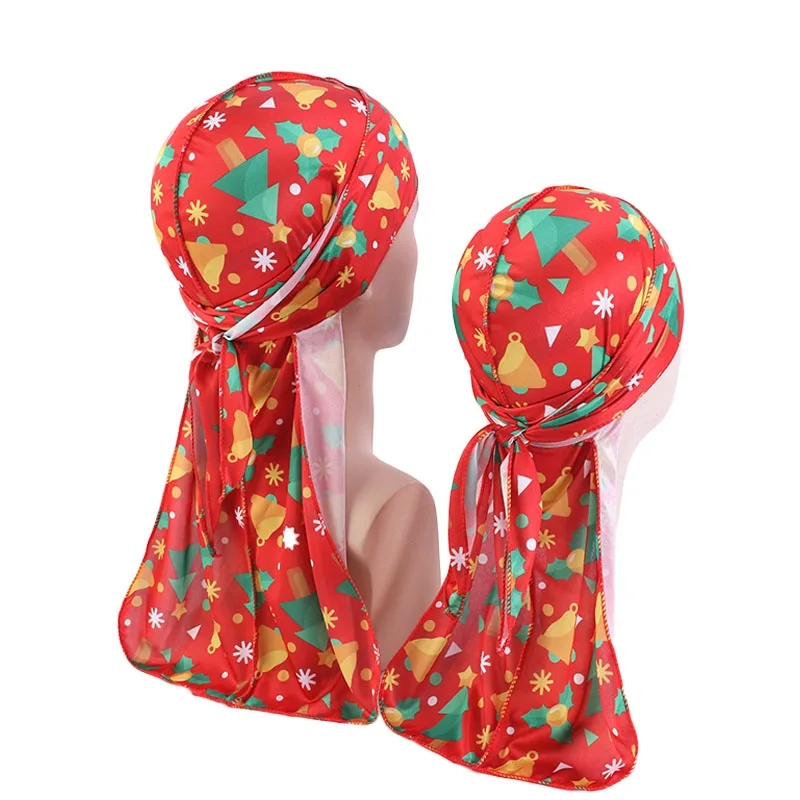

Daddy and baby Christmas silky durag headwrap Turban Bandanas Hair bands kids headscarf Long Tail Long Tail Hat Hair Accessories