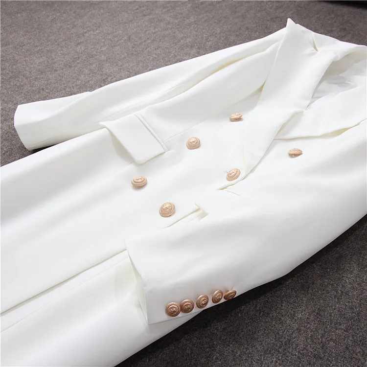 Осень 2020 сексуальный новый щелевой белый Блейзер Женский двубортный золотистый