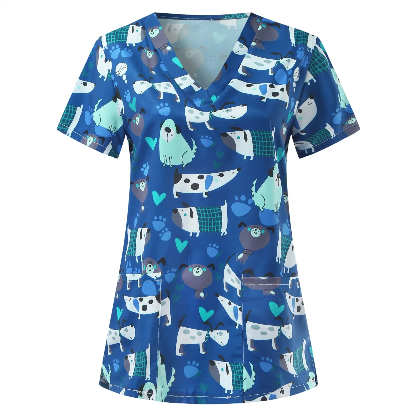 

Nursing Uniform Women Cute Cartoon Print Tops Short Sleeve V-neck Cartoon Pattern Tops Working Uniform T-shirts Women Clothes
