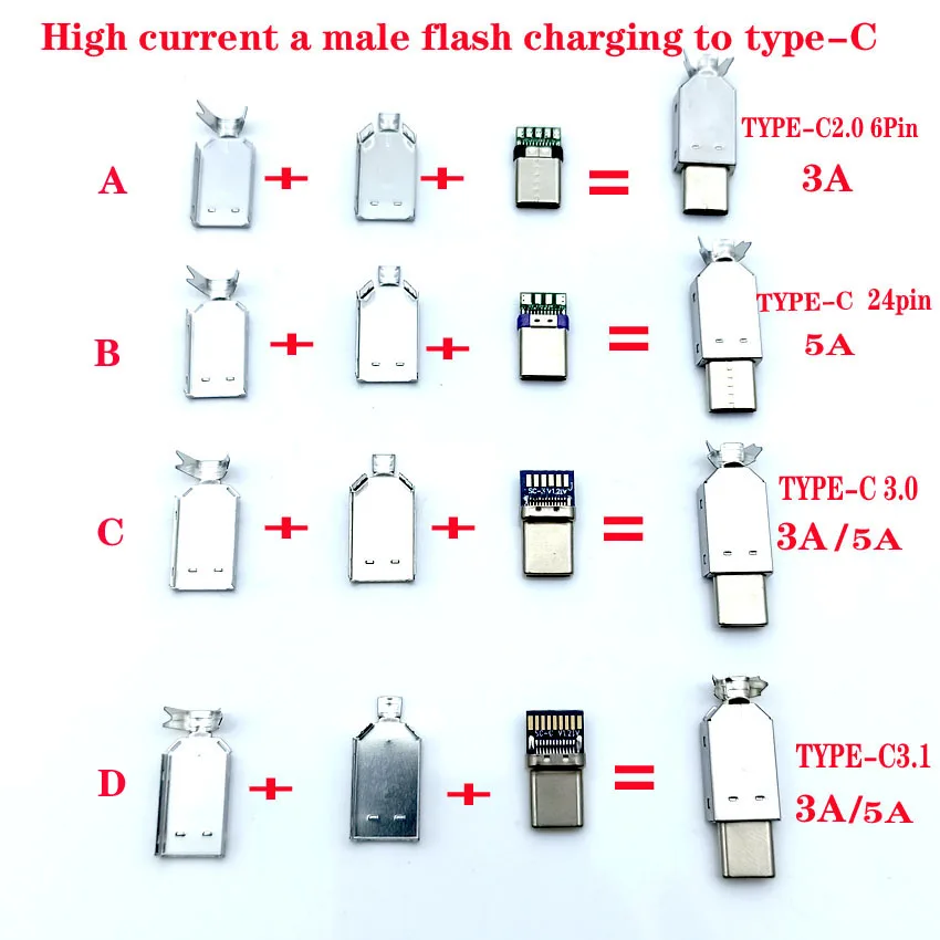 3 комплекта USB 1 Type C 2 0 штекер для зарядки сварочный тип адаптер сварки разъем 3/4 в