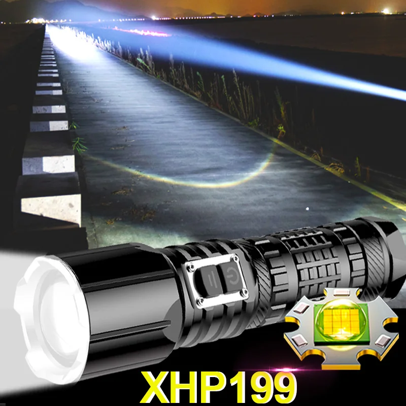 

5000000LM Most Powerful LED Flashlight XHP199 USB Rechargeable Flash Light 5 Modes Zoom Torch Tactial Flash Lantern Use 26650