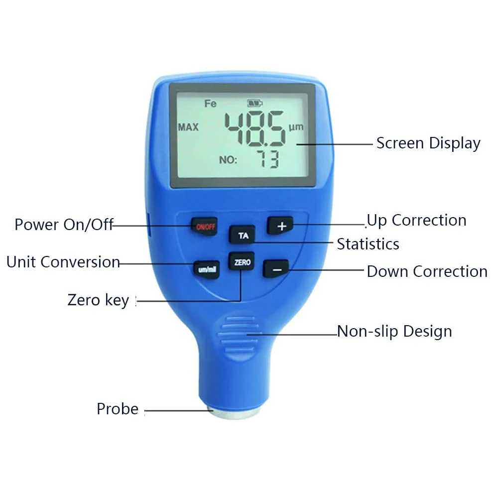 Portable Paint Coating Thickness Gauge with Metal Probe Zin Tester Meter 0~1500um Range | Инструменты