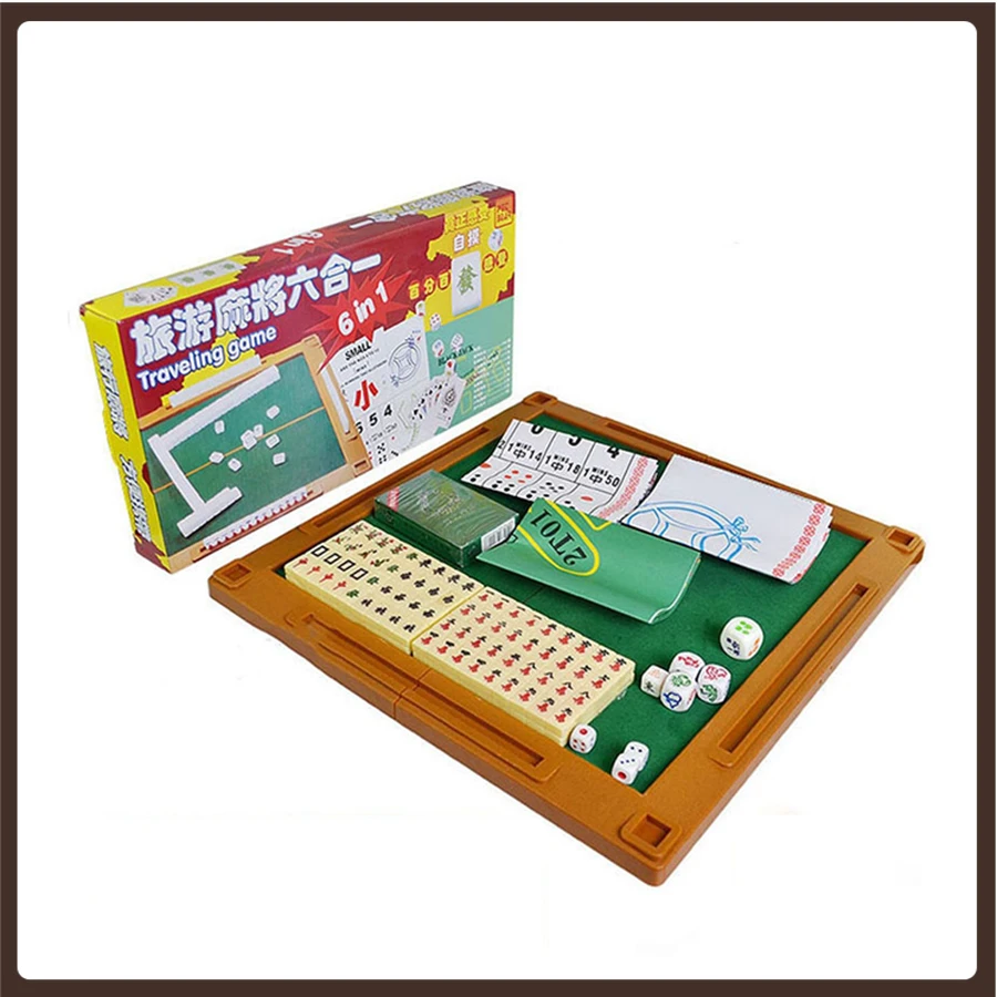 Mini Mahjong Game Set 144 Travel Resin Ivory Family Game Chinese Traditional Study Accessories Foldable Table Ajedrez Gift Idea