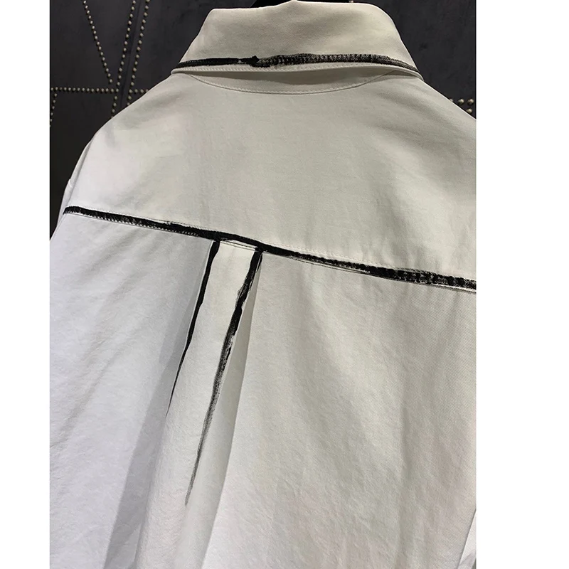 

2021 Summer Autumn Designer Luxury Shirt Clothes Graffiti Hand Painted Loose Women Long Letter Print Shirt