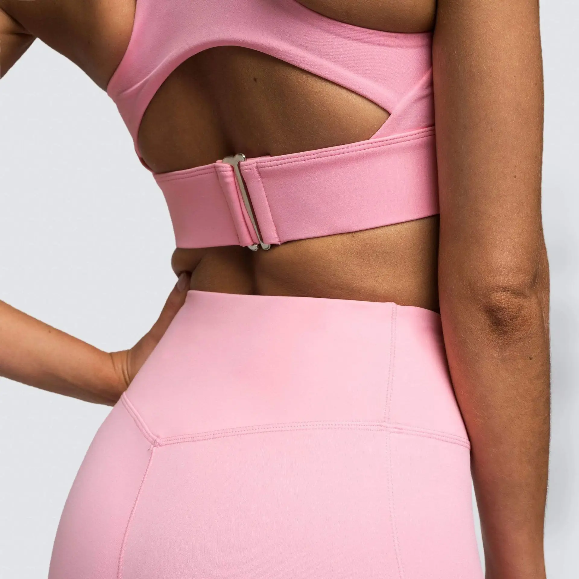 

2 Pcs Set Gym Seamless Back Buckle Fitness Underwear Top High Waist Leggings Push Up Solid Color Yoga Clothes Female Sports Suit