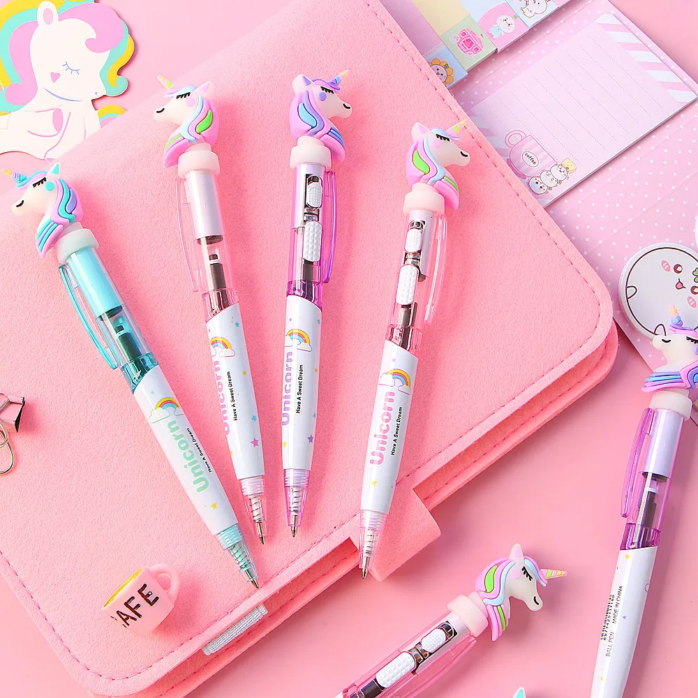 

1 Pcs Creative Cartoon Unicorn Light Pen Cute Glowing Ballpoint Pen Student Stationery 0.5mm Writing Tool School Supplies