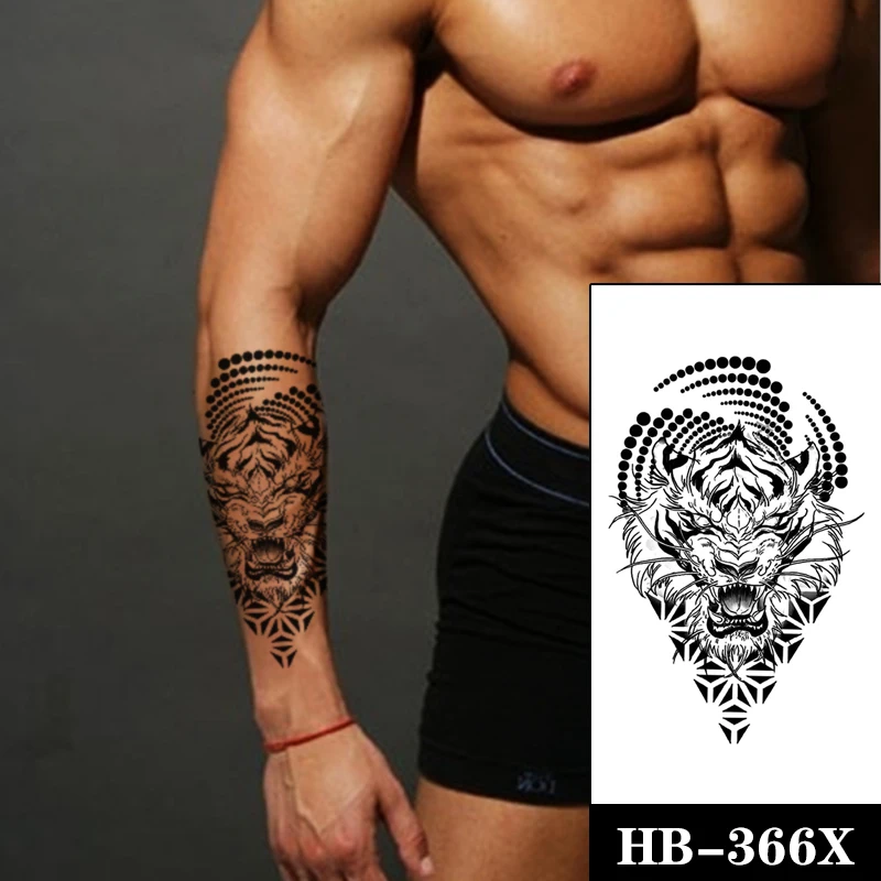 

Black Tiger Triangle Tattoos Stickers Fake Waterproof Circle Totem Design Tattoo Temporary Body Art Arm Tatoos for Womem Men
