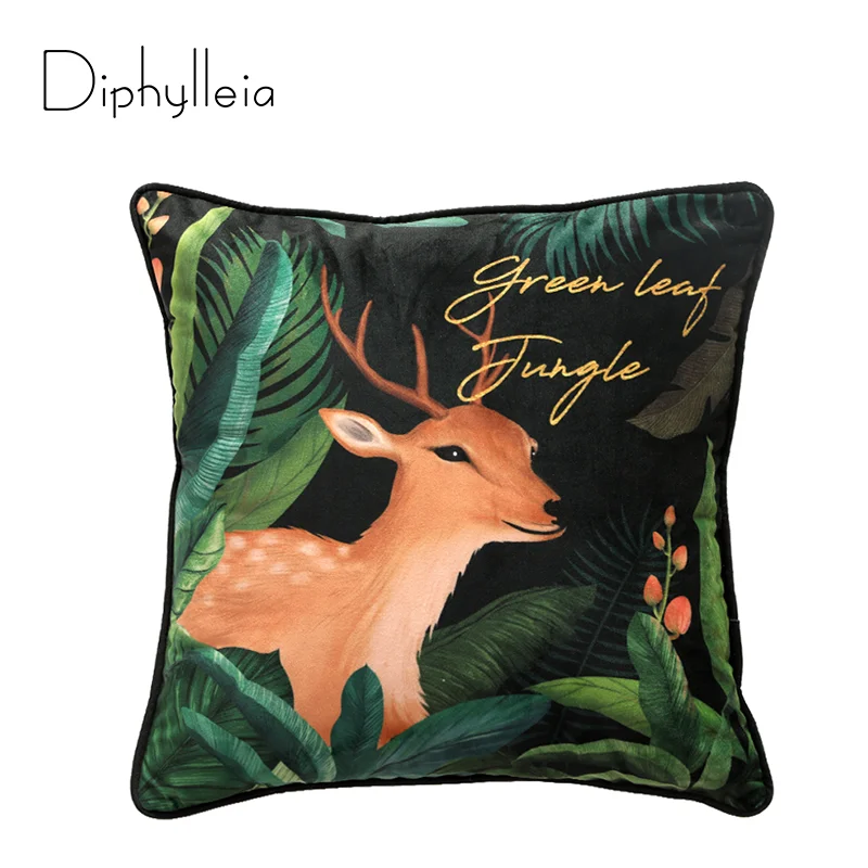 

Наволочка Diphylleia, 18x18 дюймов, мягкая бархатная декоративная наволочка для дома с изображением животных джунглей и растений, подушка с оленем