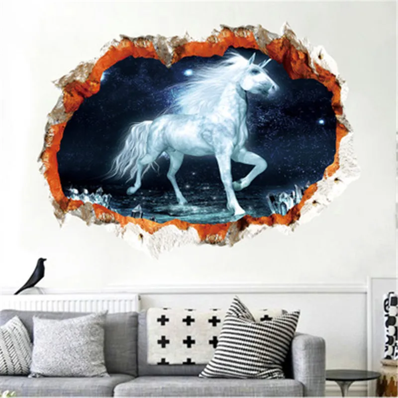 3D Galaxy Dreamy Единорог наклейки на стену для детских комнат домашний декор девочек