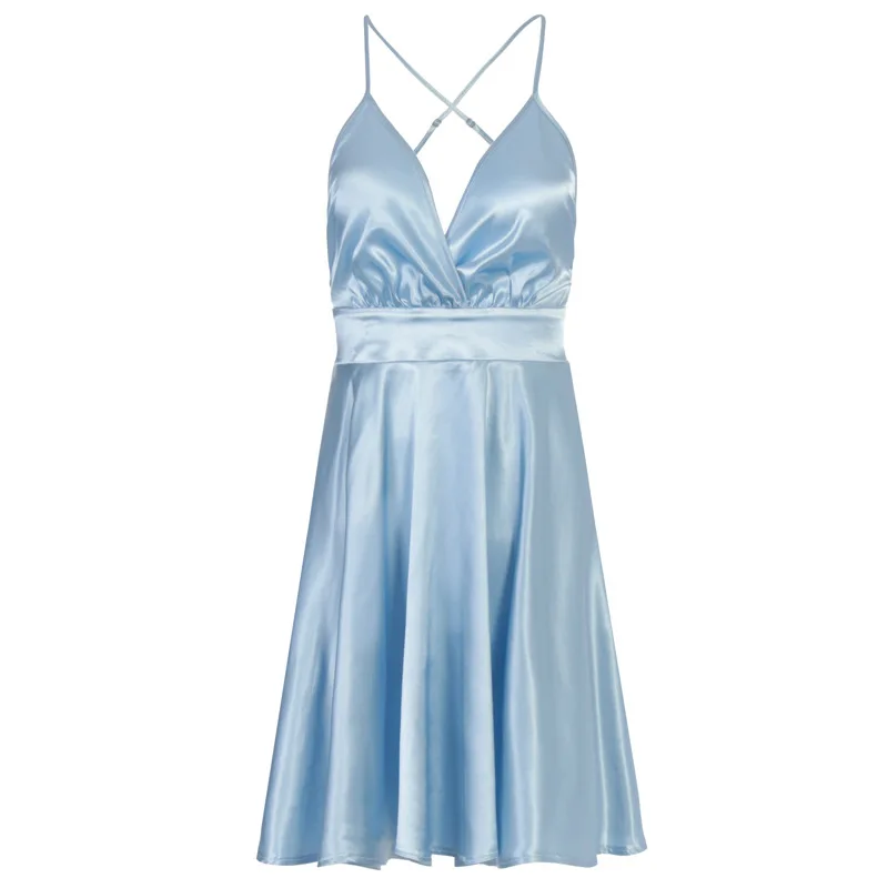 

2021 Women Sexy Club Party Dress Fashion Summer V Neck Spaghetti Strap High Waist Dresses Vestidos Ladies Backless Short Dress