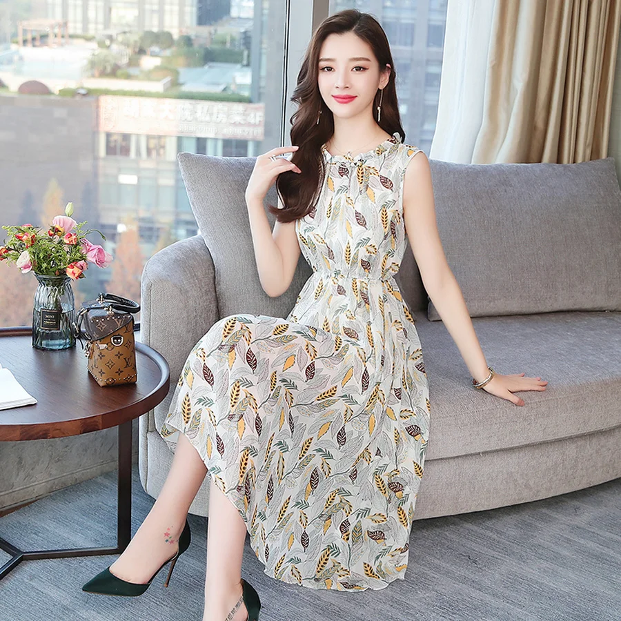 Женское шифоновое платье без рукавов элегантное винтажное средней длины в стиле