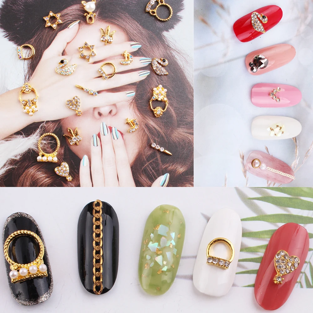 100 шт. металлические гвоздики для ногтей из Золотого Сплава Сердце Звезда Лебедь