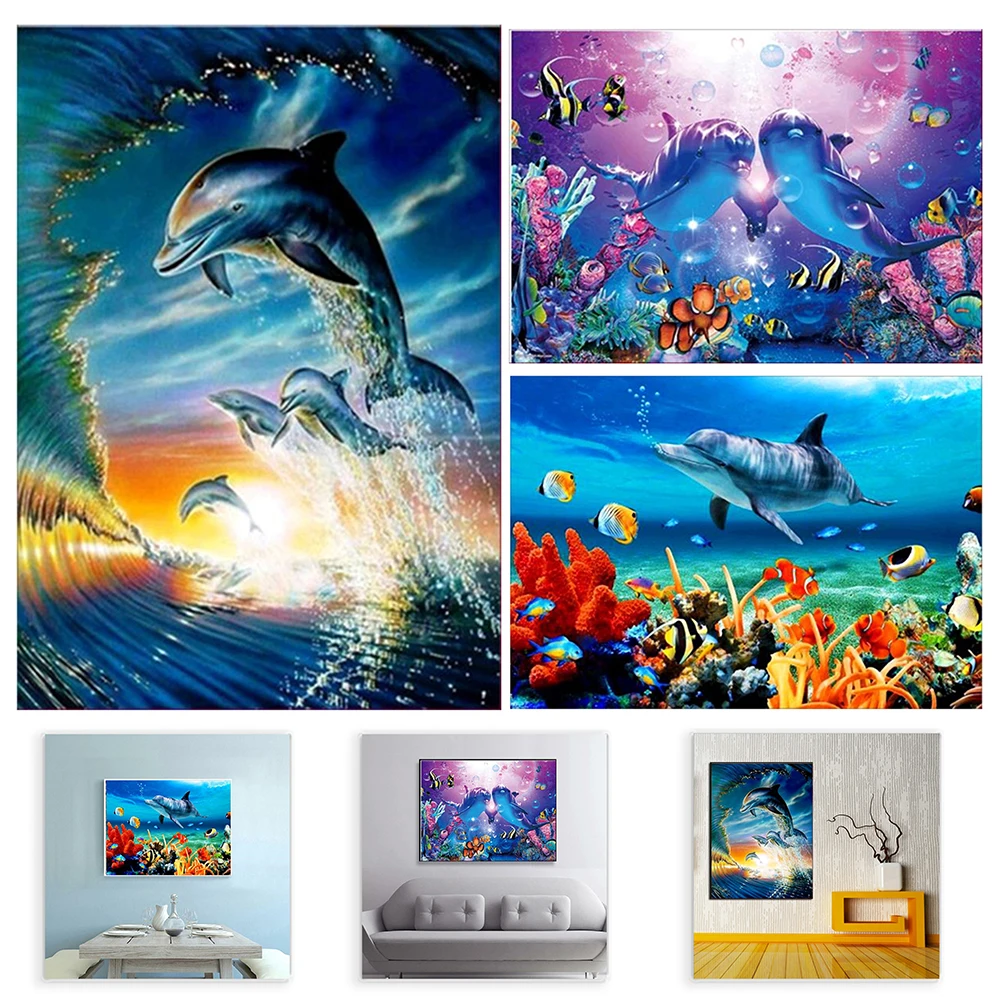 Частичная дрель круглая Алмазная картина 5D Сделай Сам океанские животные