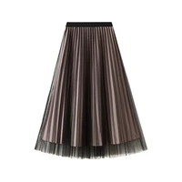 shuchan wear on both sides voile pleated skirts for women mid calf vintage elastic waist mujer faldas korean fashion clothing