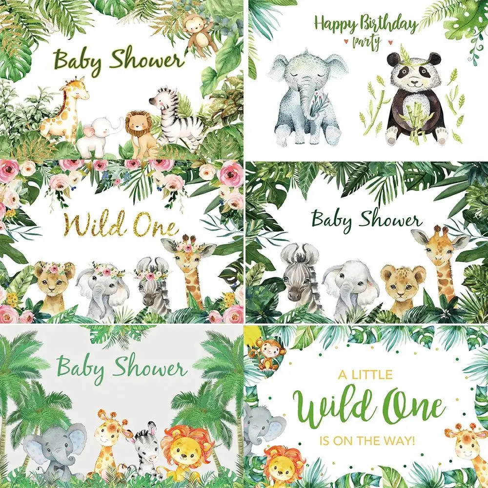 

Elephant Panda Zoo Picture Background Baby Show Party Spring Forest Animal Backdrop Photography Studio Photo Wall Decoration