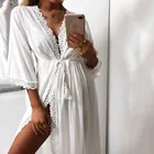 Женское длинное пляжное платье-кардиган, мягкое сексуальное кружевное приталенное повседневное свободное платье макси на лето