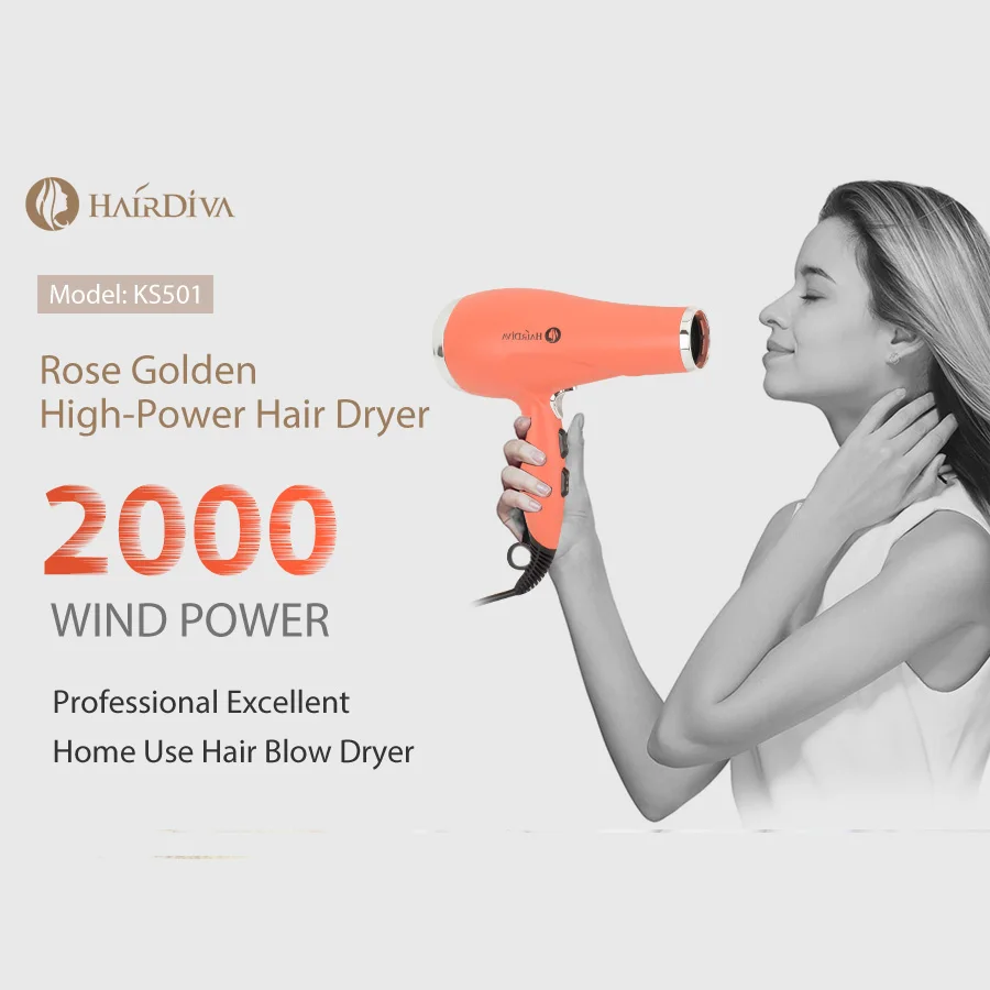 HairDiva Профессиональная 2000 Вт фен для волос Анион быстрая укладка гладкие и