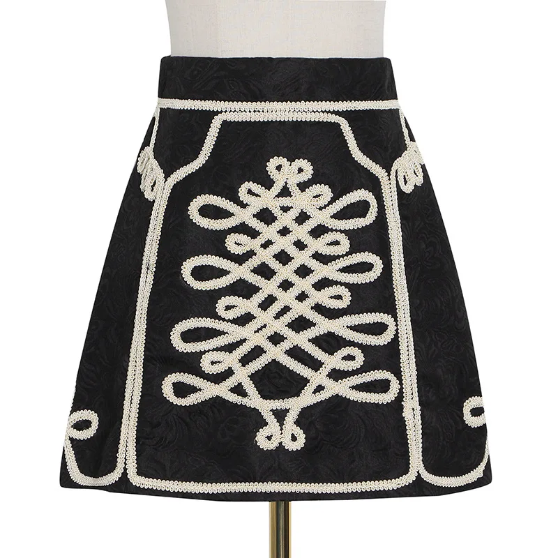 

New retro ethnic A- shaped skirt women's high waist slim temperament personality Joker skirt women