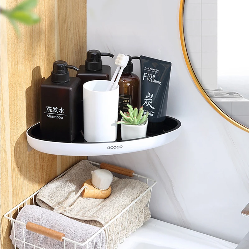 ecoco wall mounted bathroom shelf wall free punching storage shelves shampoo towel rack bathroom accessories kitchen organizer free global shipping