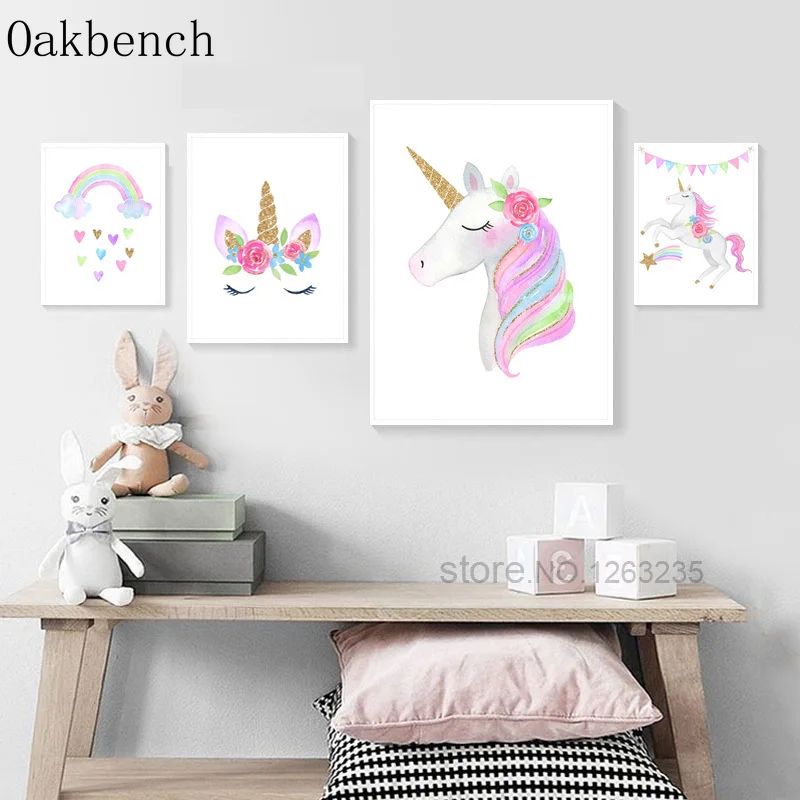 Постеры с единорогом для украшения комнаты девочек радужные настенные