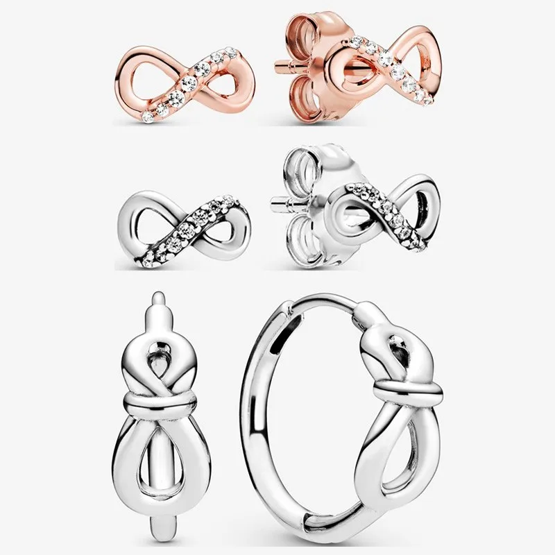 

Authentic S925 Sterling Silver Glittering Eternal Symbol Flower Knot Earrings Women's Fashion Silver Earrings Jewelry Gifts