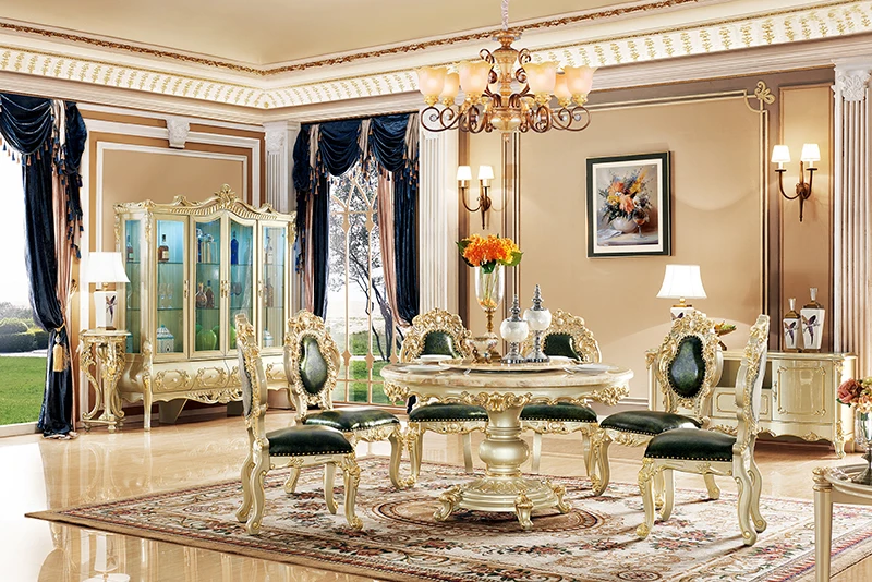 Антикварная столовая мебель Роскошные из натуральной кожи твердые деревянные