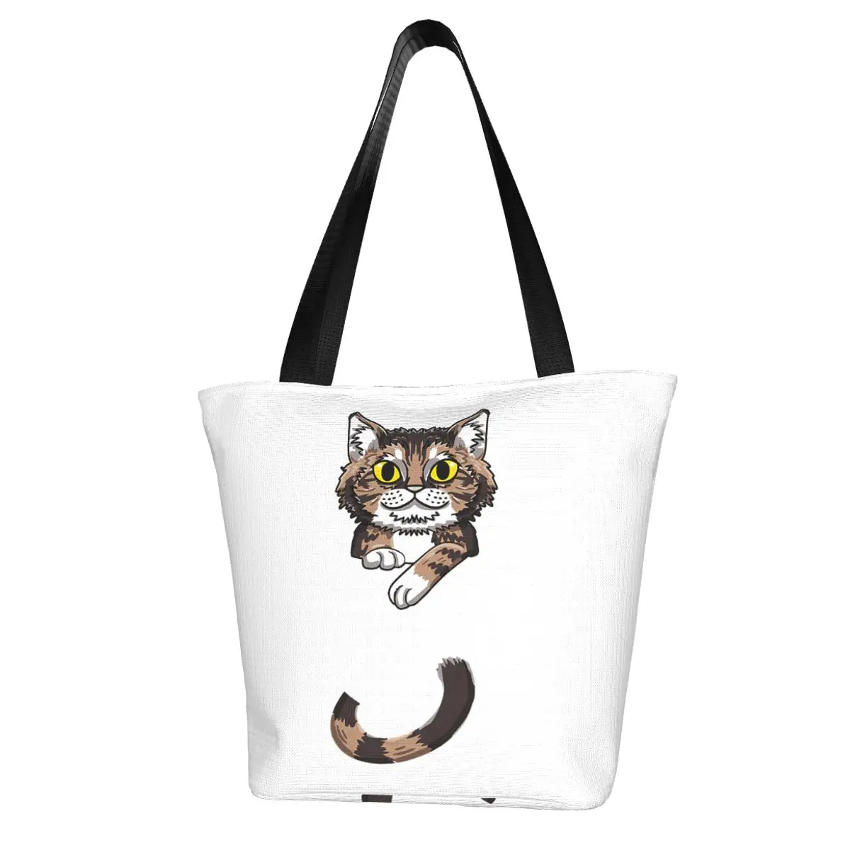 Pocket Maine Coon Polka Dots Pattern Feline Cat Lover Gift Shopping Bag Aesthetic Cloth Outdoor Handbag Female Fashion Bags