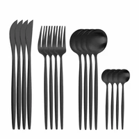 16pcs matte black stainless steel cutlery tableware set dinnerware flatware set forks knives spoons set wedding thin silverware