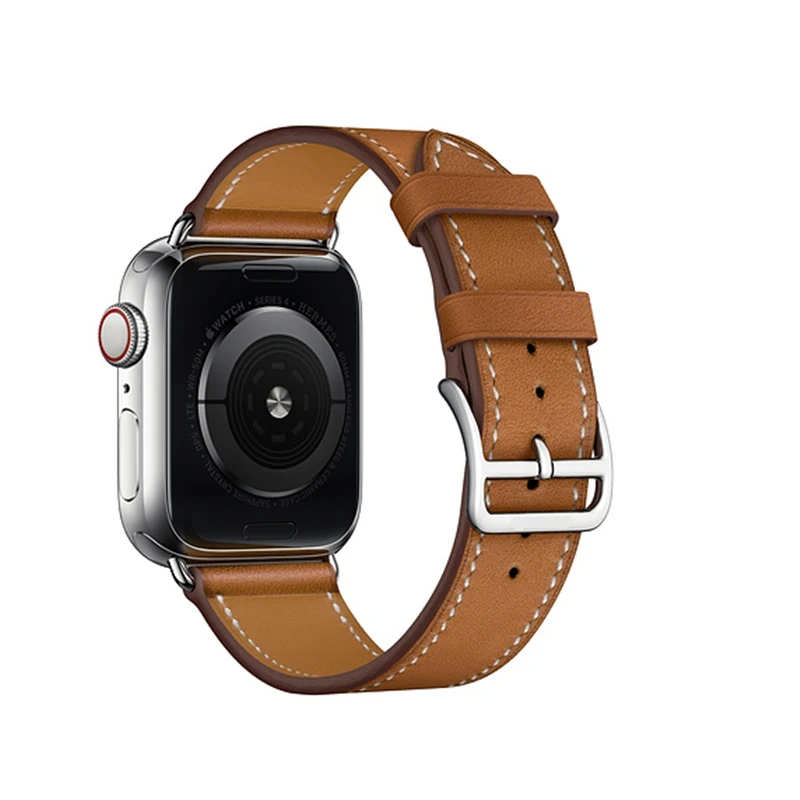 Brown Для Apple Watch Series 5 4 3 2 1 44/40/42/38 мм подолом логотип на застежка из кожи Swift двойной один за туром ремешок для наручных часов iWatch - Цвет ремешка: Brown