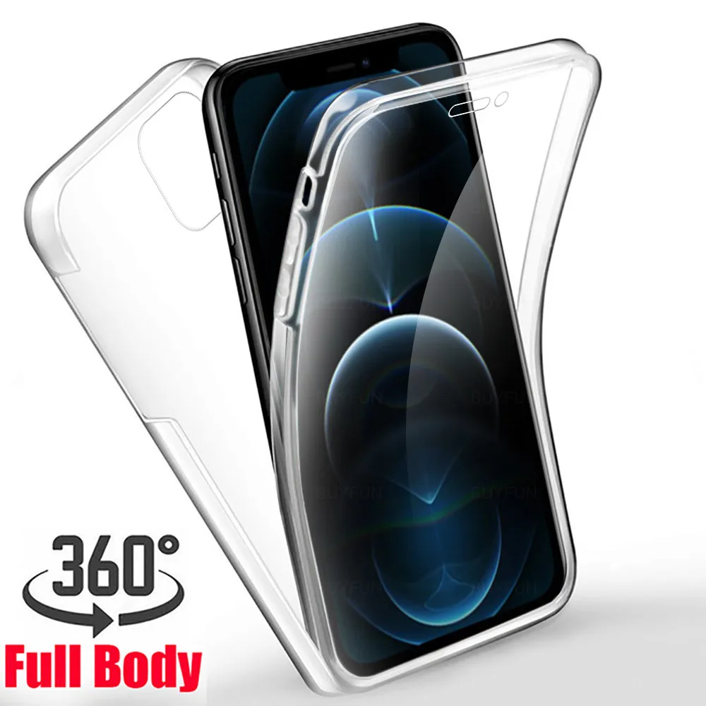 

2021 phone 12 case 360 protective shell cover i phone 12 mini phone12 pro max clear soft silicone shckproof coque