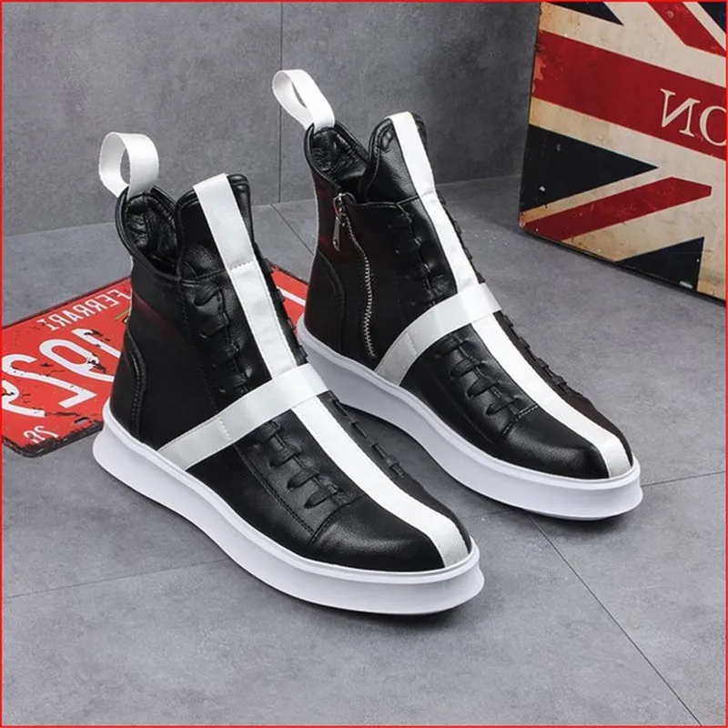 Мужские кожаные кроссовки на толстой подошве черные или Белые Повседневные в
