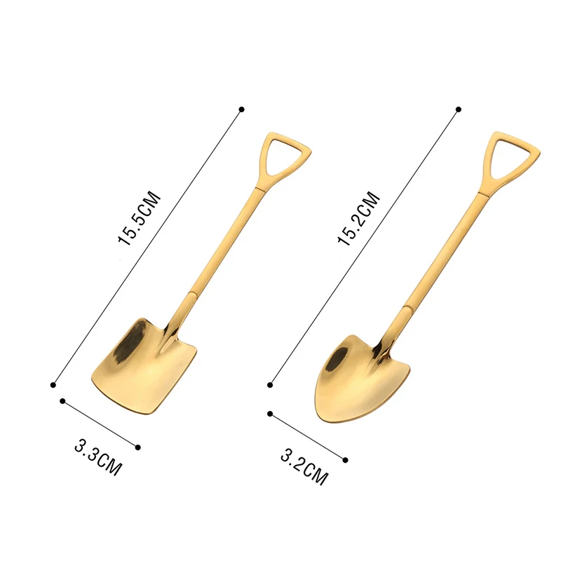 Creative Stainless Steel Ice Cream Coffee Spoon Shovel Shape Shell Tea Spoons 3 Colors Afternoon Dessert Long Handle | Дом и сад