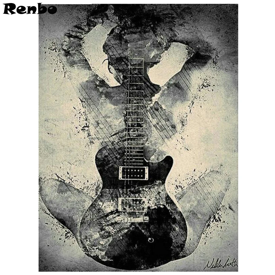 Алмазная картина 5D с круглыми алмазами абстрактная гитара сделай сам украшение