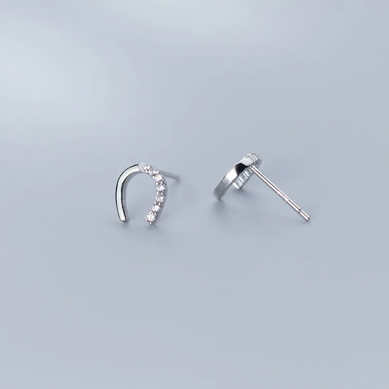 

Real 925 Sterling SIlver Lucky Horseshoe Stud Earrings Dainty Geometric Zircon Earrings Studs Jewelry for Women Girls