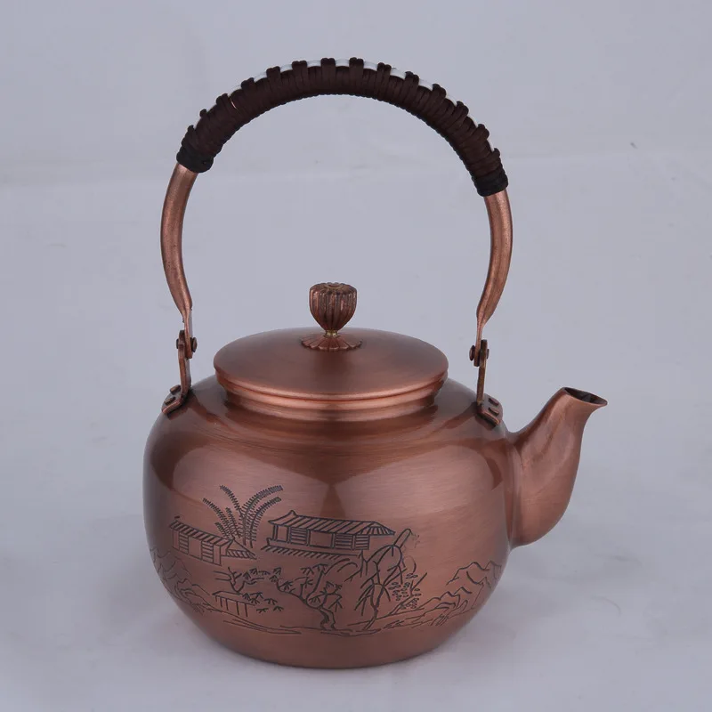 Красный медный чайник античный ручной работы забота о здоровье изысканный узор