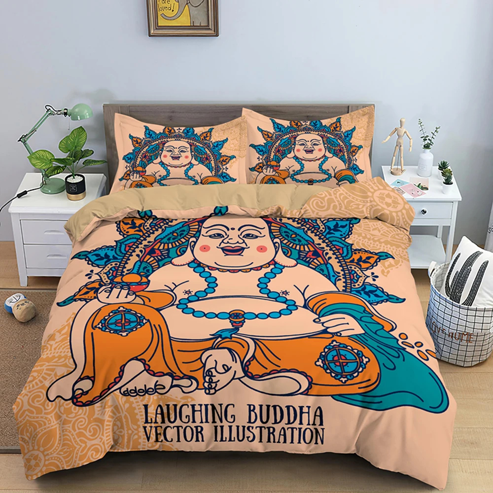 

2020 Autumn Bedding Set Laughing Buddha Print Duvet Cover Sets With Pillowcase King Queen Size Home Textile